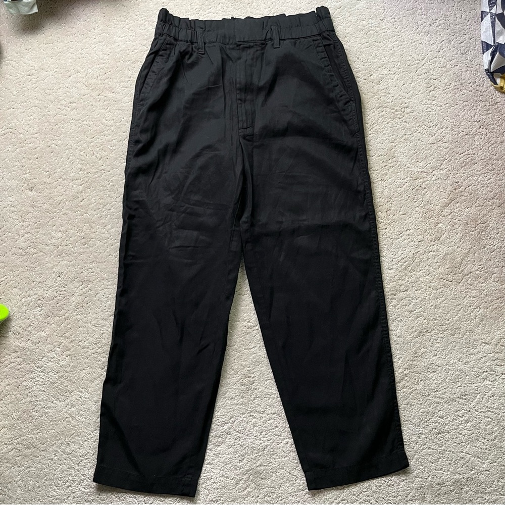 Banana Republic High Waist Elastic Black Straight Leg Pants Ankle Lyocell Linen
